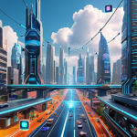 **

A vibrant, futuristic cityscape with data streams flowing through buildings and flying vehicles, illustrating AI models training in the cloud. Holographic displays showcase personalized web experiences, and users interact with AI-powered interfaces.

**